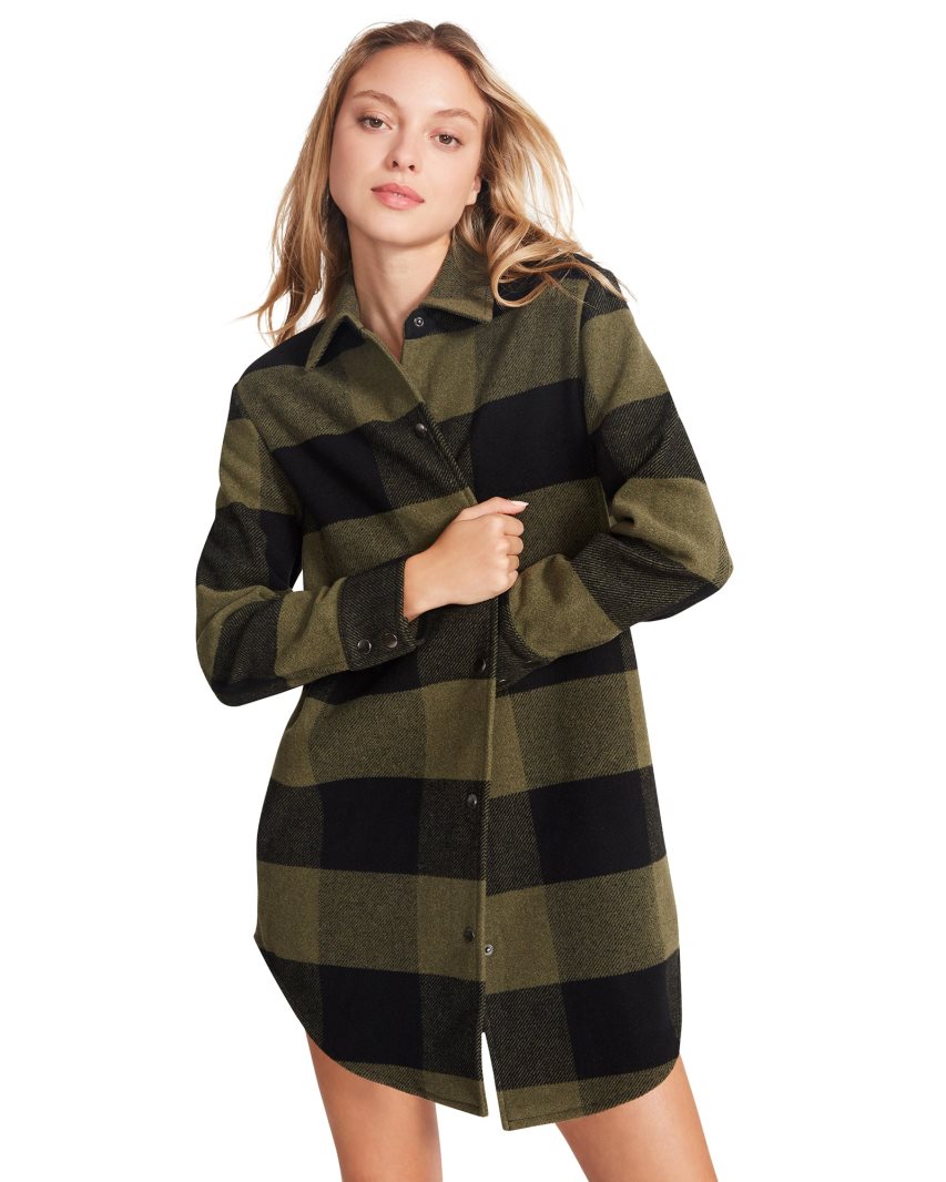 Abrigos Steve Madden Eldridge Plaid Mujer Verde Oliva Negras | ES YF42S6